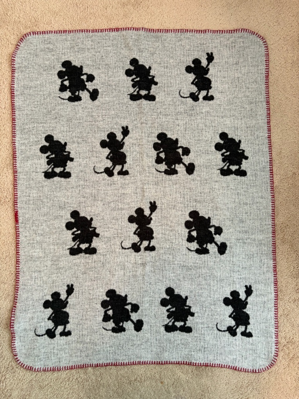 Pottery Barn Kids Disney Mickey Mouse Baby Blanket Black Gray Reversible Unisex